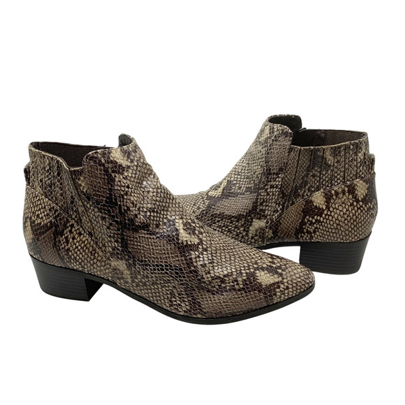 Unisa Sz 9 Brown Snake Reptile Embossed Vegan Leather Print Ankle Boots Booties - Picture 2 of 11